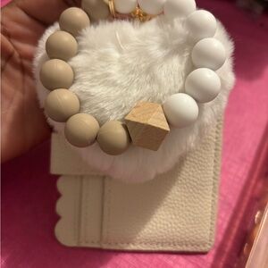 Elegant Beige and White Beaded Keychain